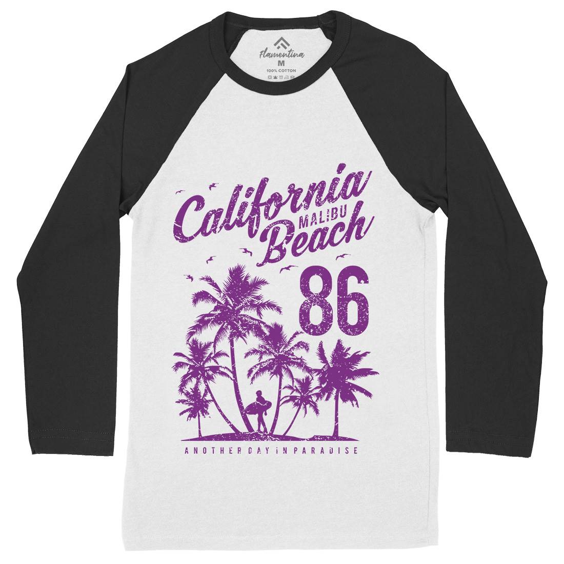 California Malibu Beach Mens Long Sleeve Baseball T-Shirt Surf A630