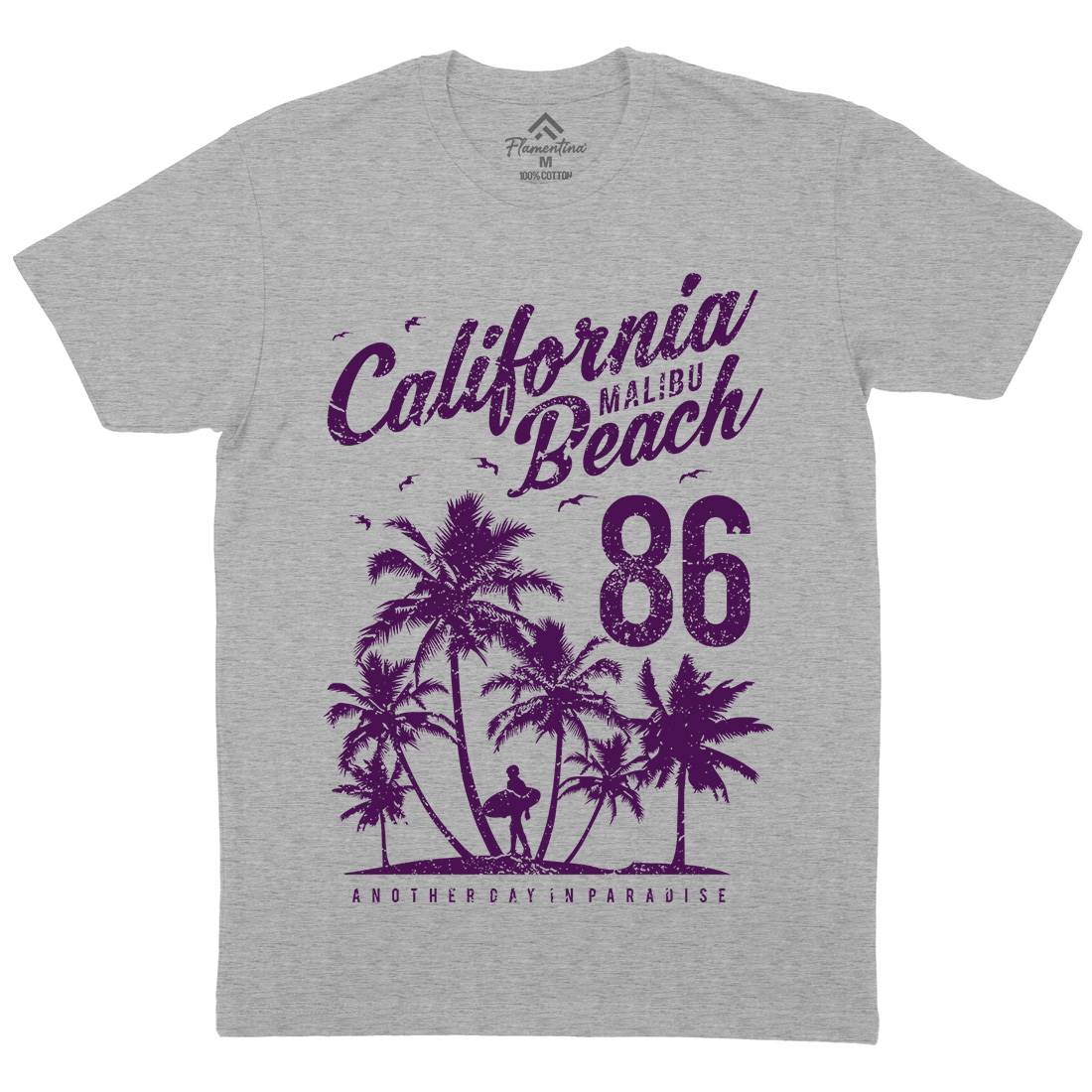 California Malibu Beach Mens Organic Crew Neck T-Shirt Surf A630