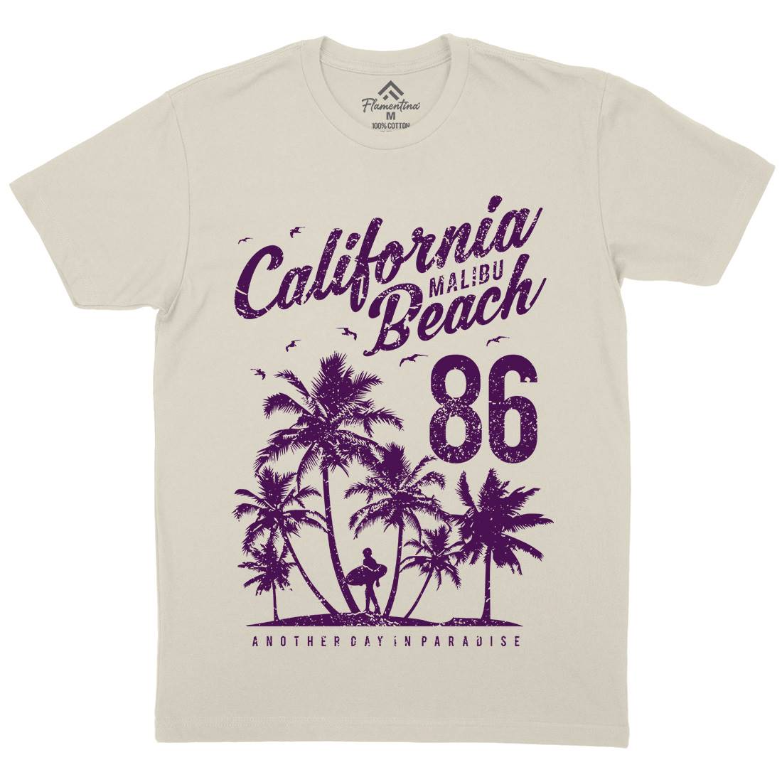 California Malibu Beach Mens Organic Crew Neck T-Shirt Surf A630