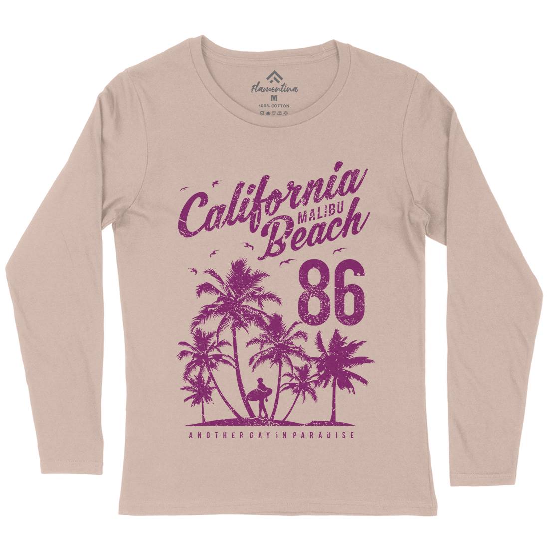 California Malibu Beach Womens Long Sleeve T-Shirt Surf A630