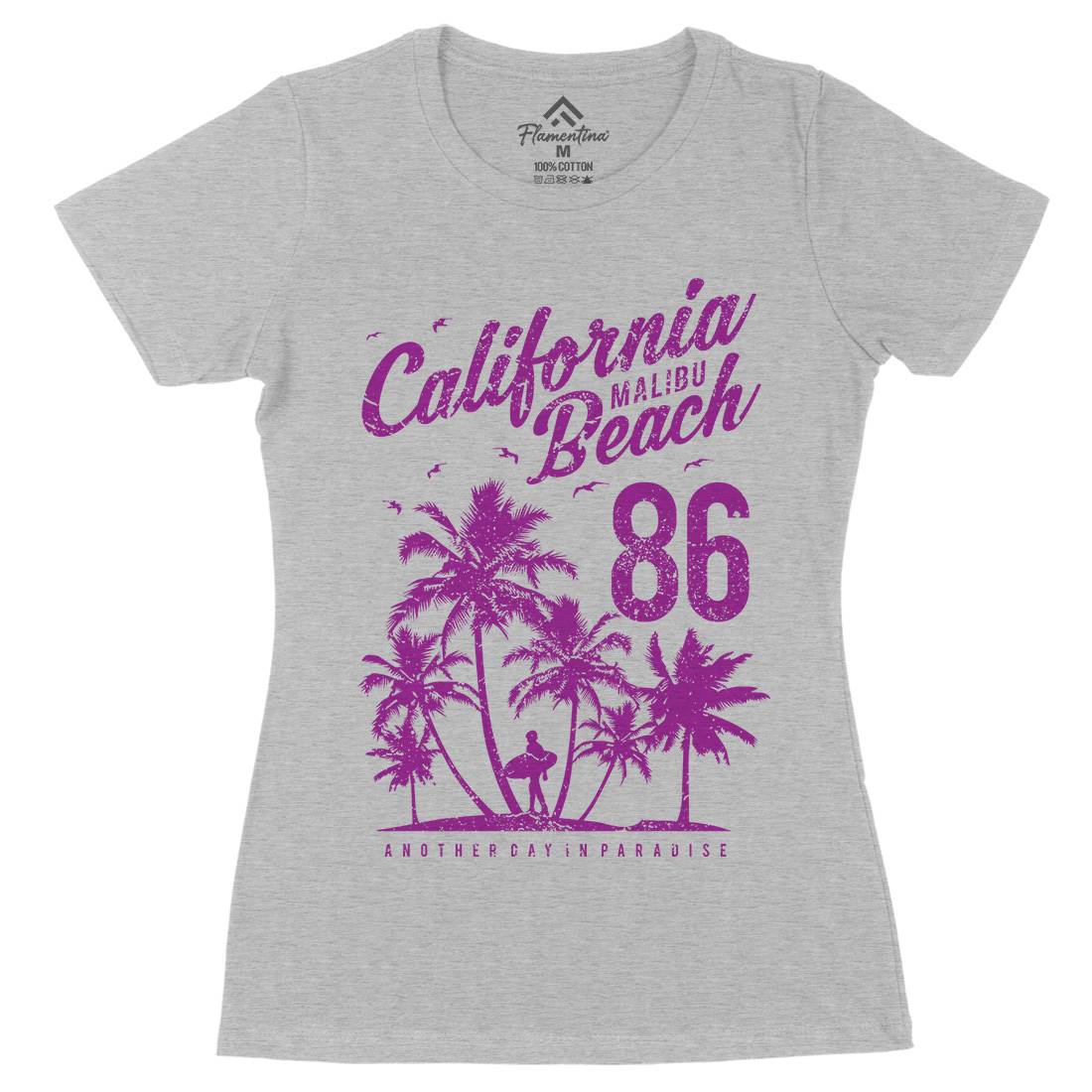 California Malibu Beach Womens Organic Crew Neck T-Shirt Surf A630