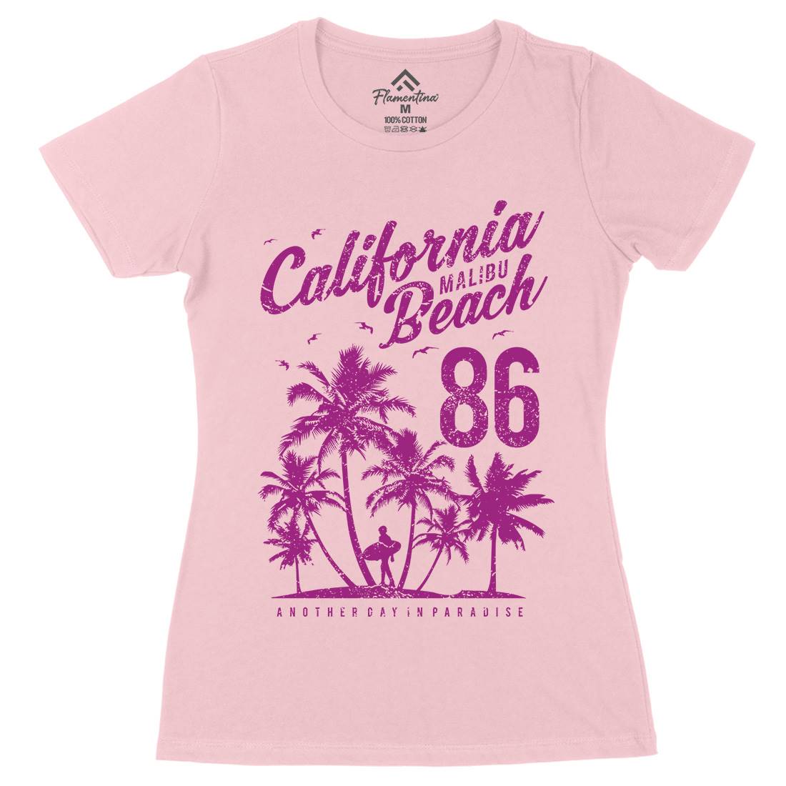 California Malibu Beach Womens Organic Crew Neck T-Shirt Surf A630