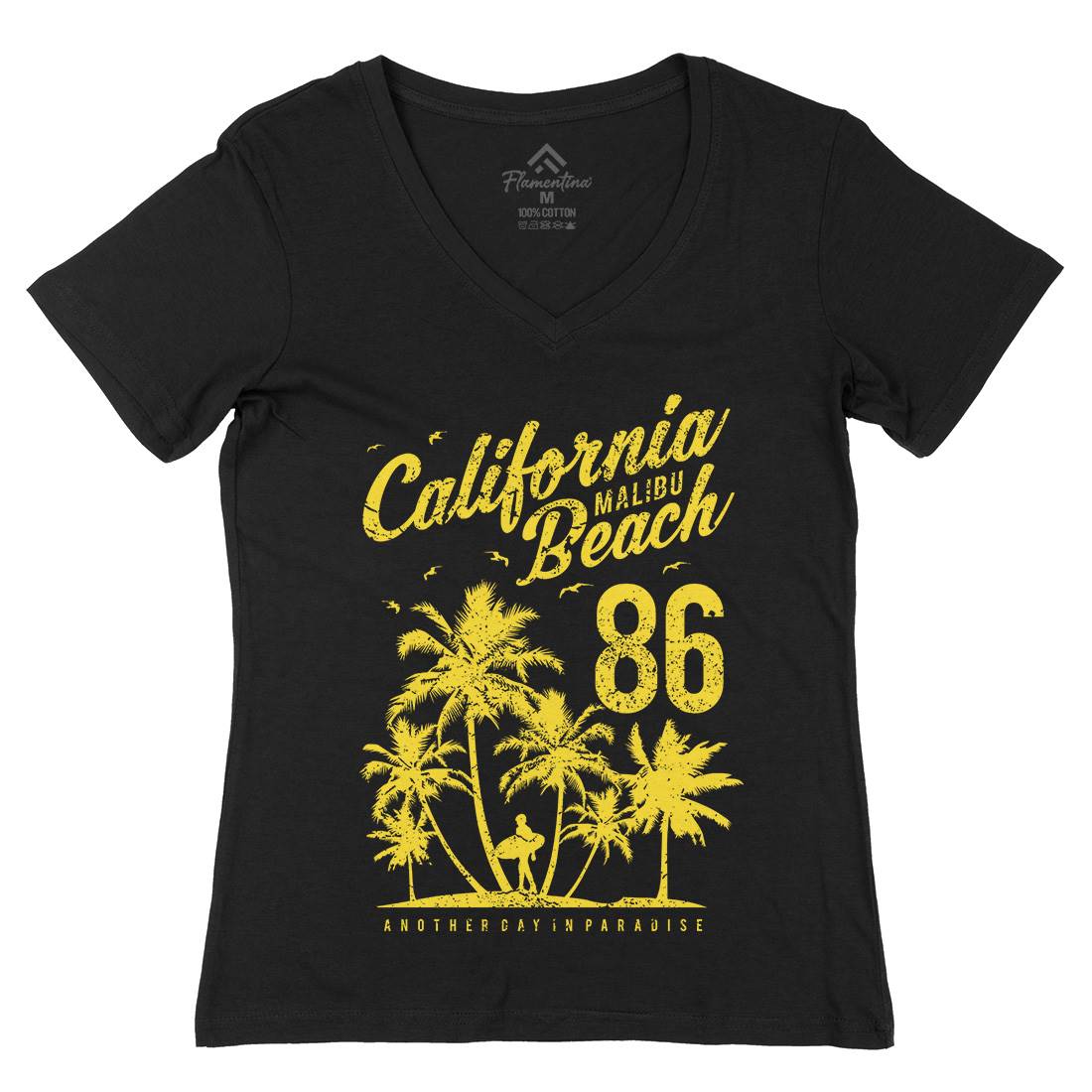 California Malibu Beach Womens Organic V-Neck T-Shirt Surf A630