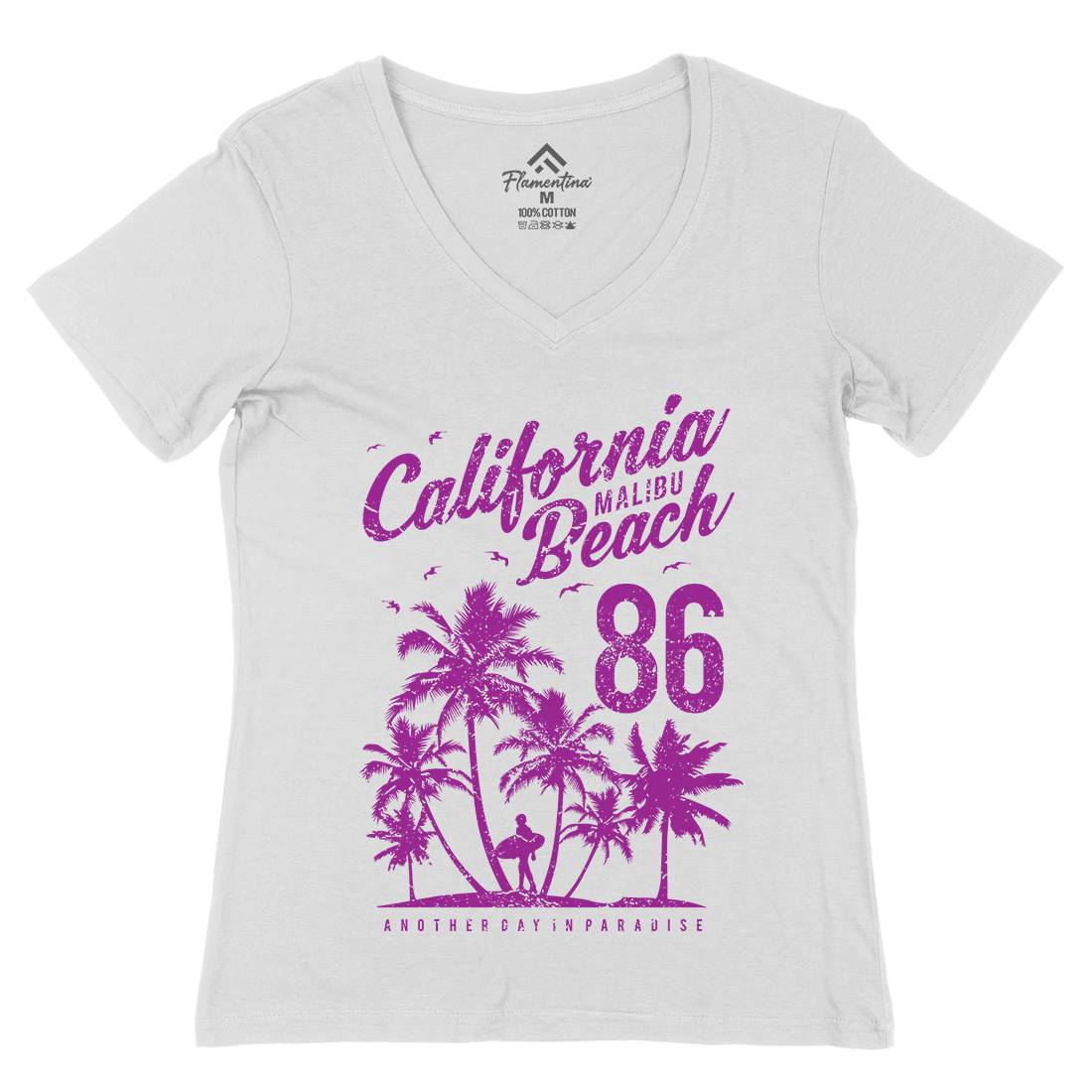 California Malibu Beach Womens Organic V-Neck T-Shirt Surf A630