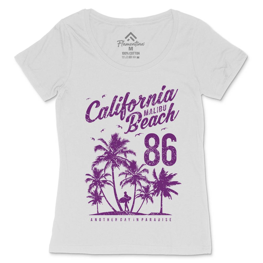 California Malibu Beach Womens Scoop Neck T-Shirt Surf A630