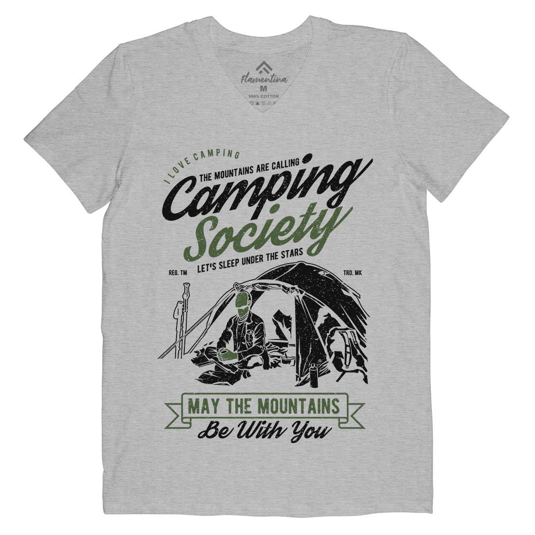 Camping Society Mens Organic V-Neck T-Shirt Nature A631