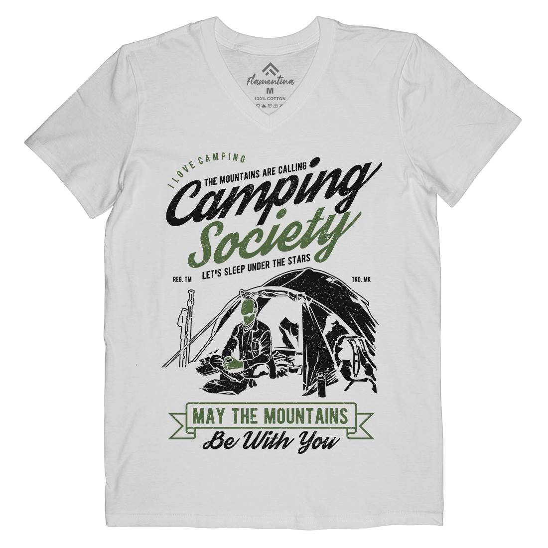 Camping Society Mens Organic V-Neck T-Shirt Nature A631
