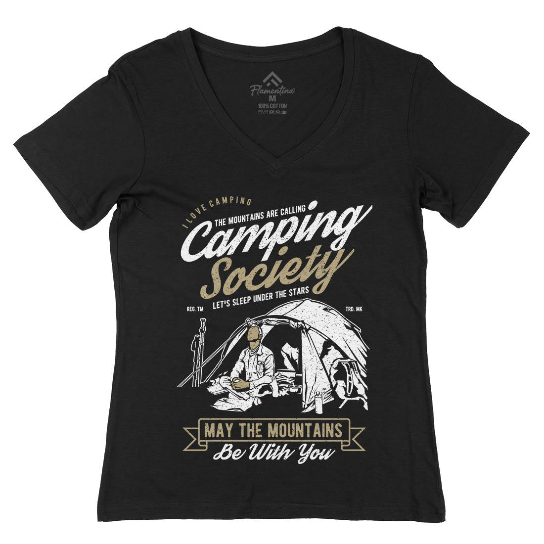 Camping Society Womens Organic V-Neck T-Shirt Nature A631