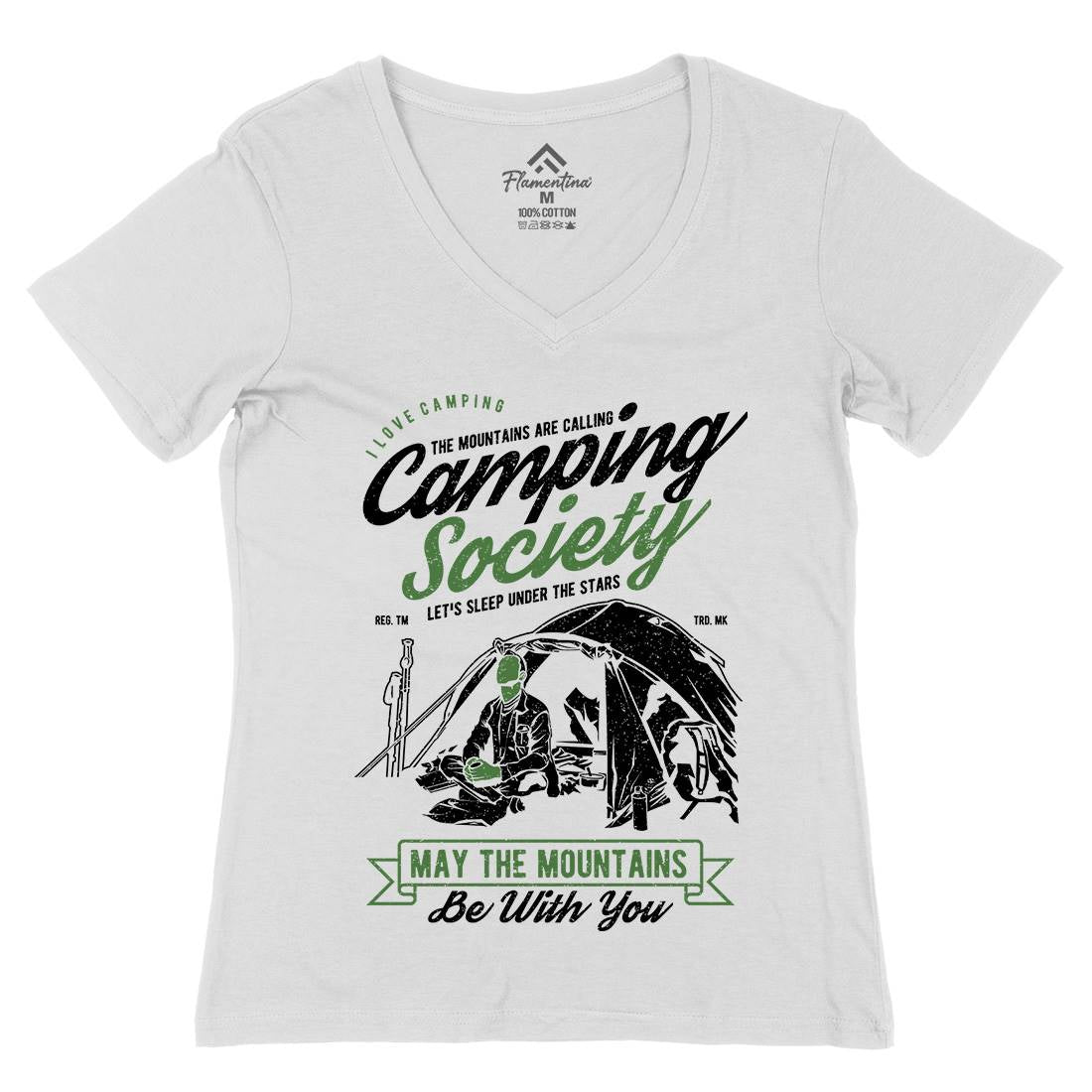 Camping Society Womens Organic V-Neck T-Shirt Nature A631