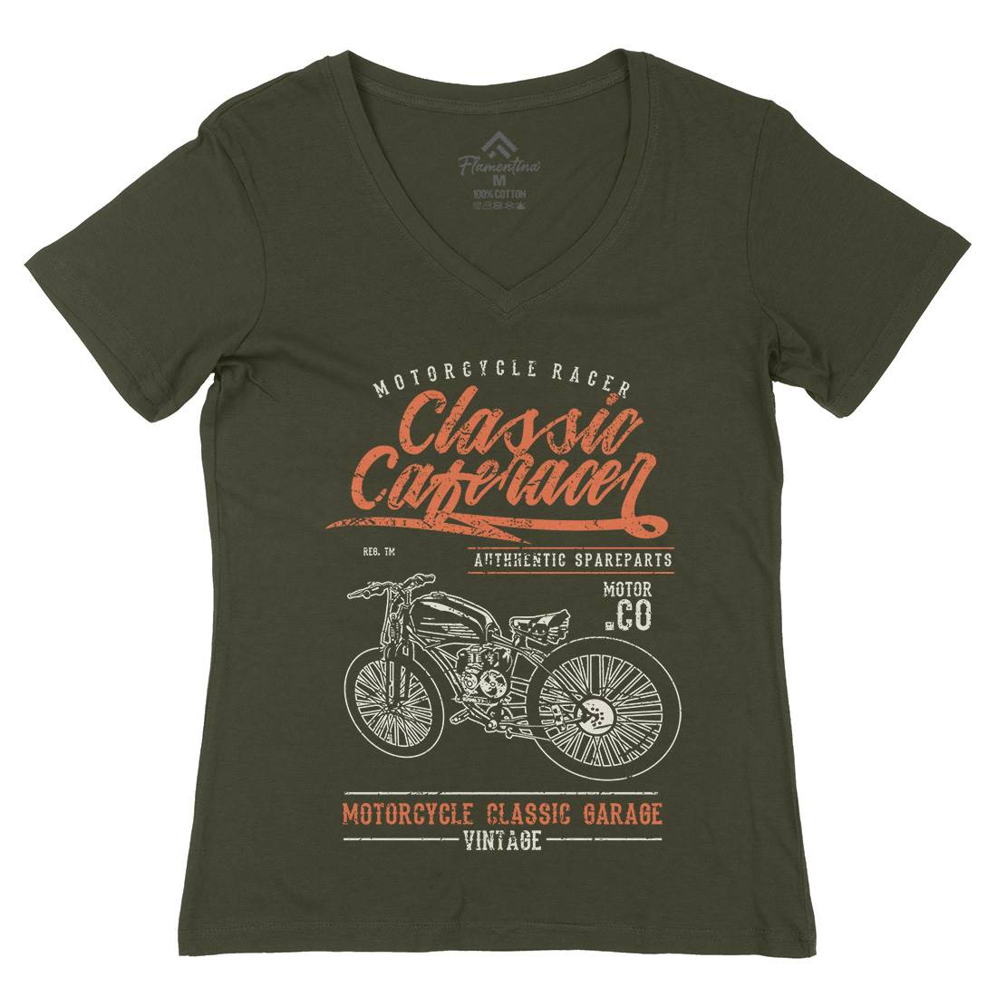 Classic Caferacer Womens Organic V-Neck T-Shirt Motorcycles A636