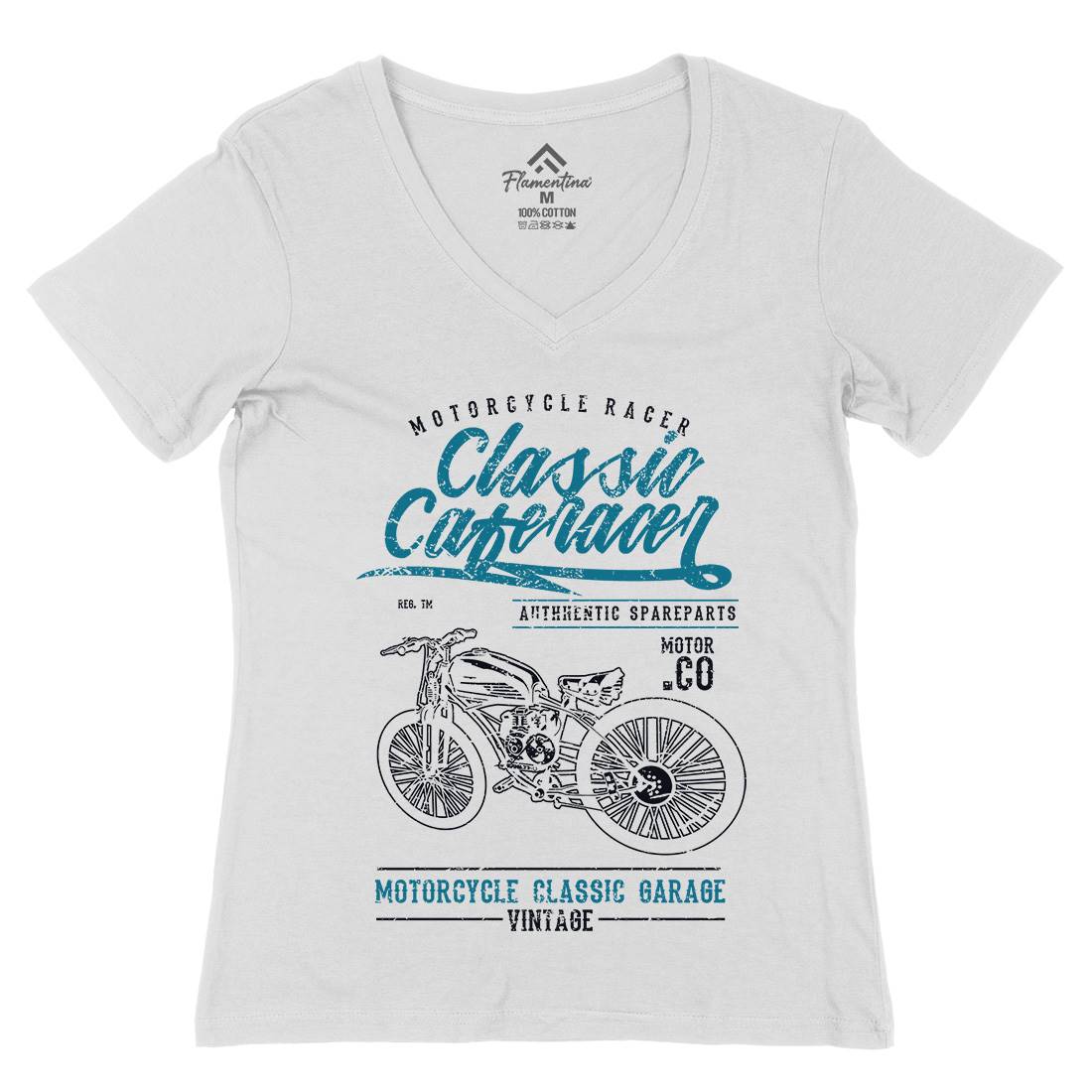 Classic Caferacer Womens Organic V-Neck T-Shirt Motorcycles A636