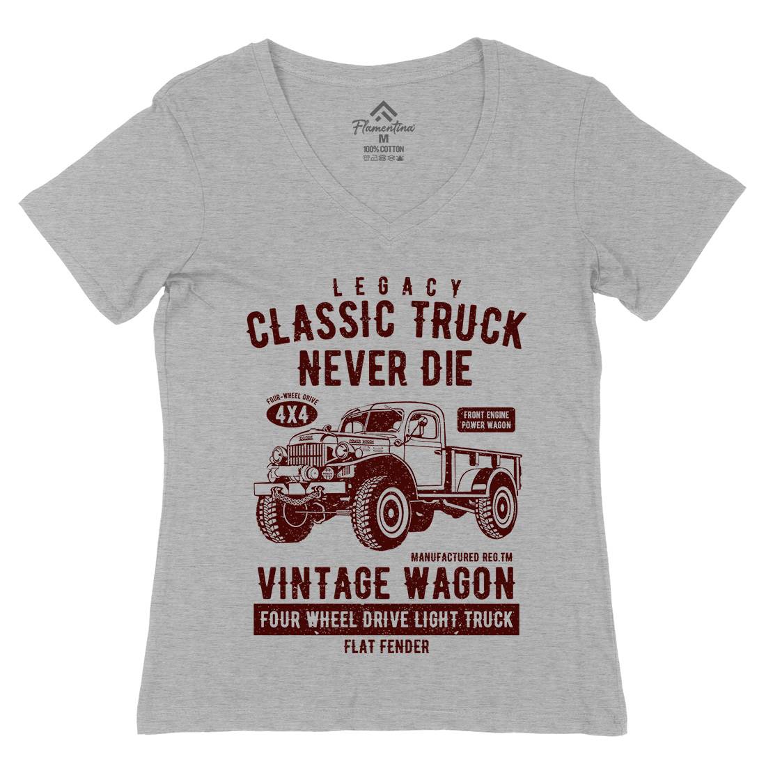 Classic Truck Womens Organic V-Neck T-Shirt Vehicles A637