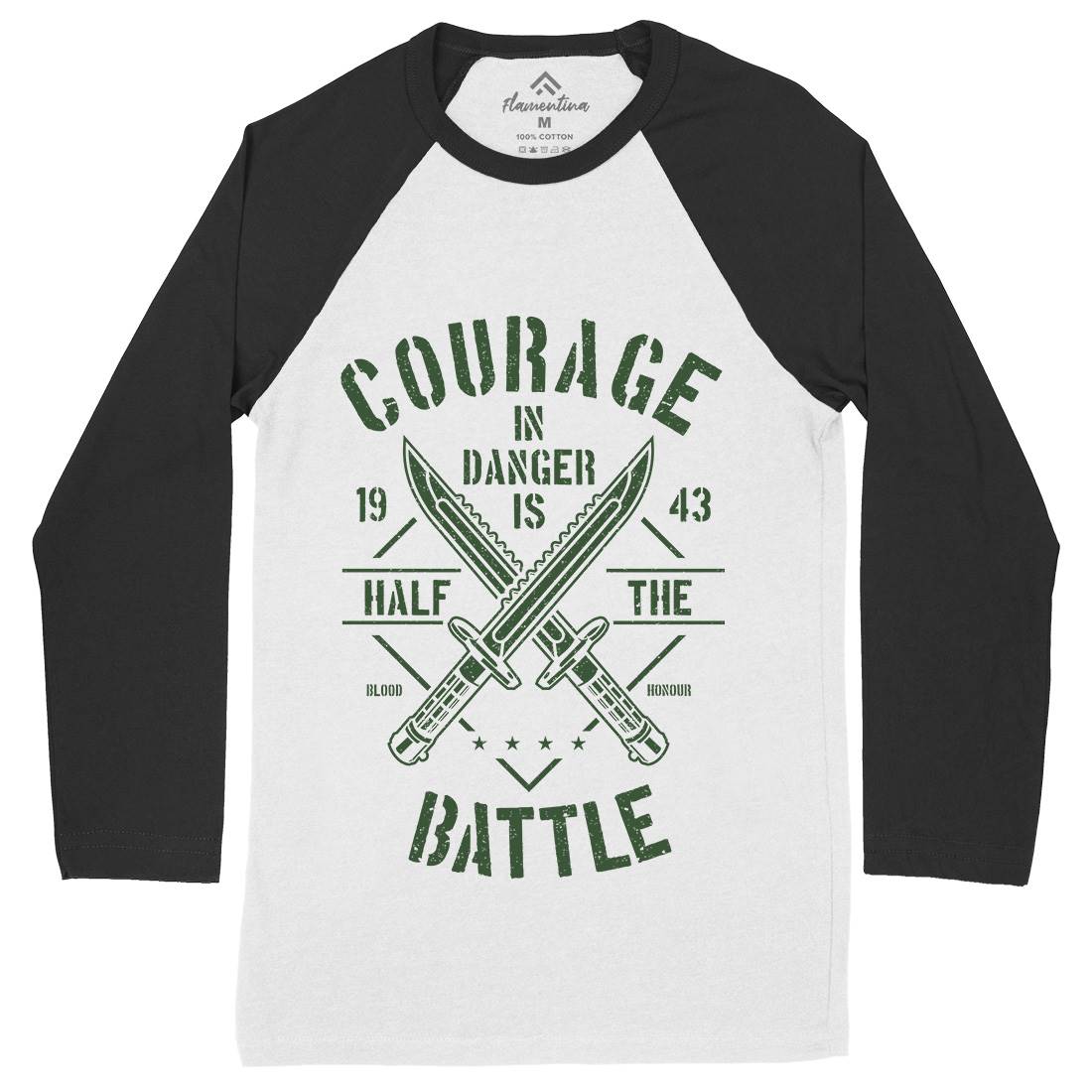 Courage In Danger Mens Long Sleeve Baseball T-Shirt Army A639