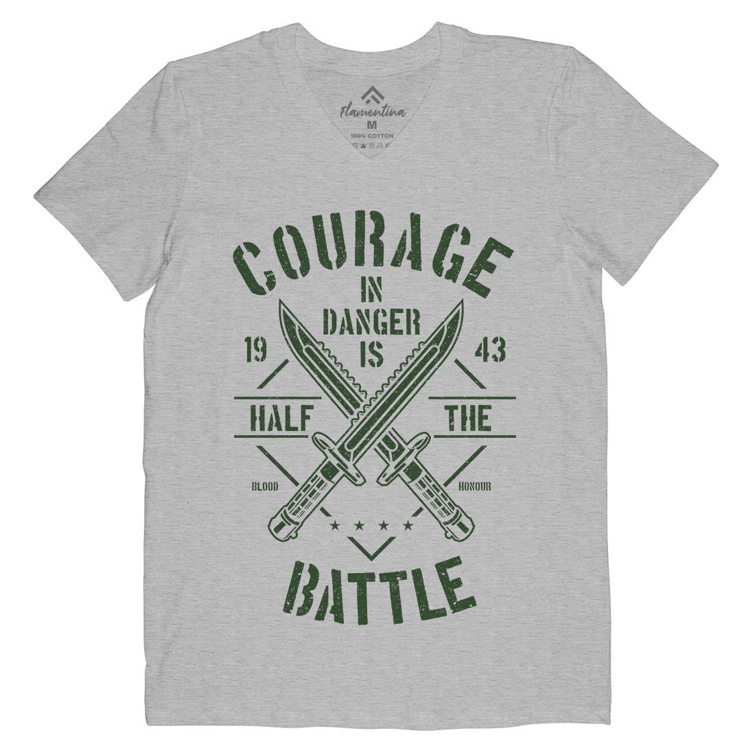 Courage In Danger Mens Organic V-Neck T-Shirt Army A639