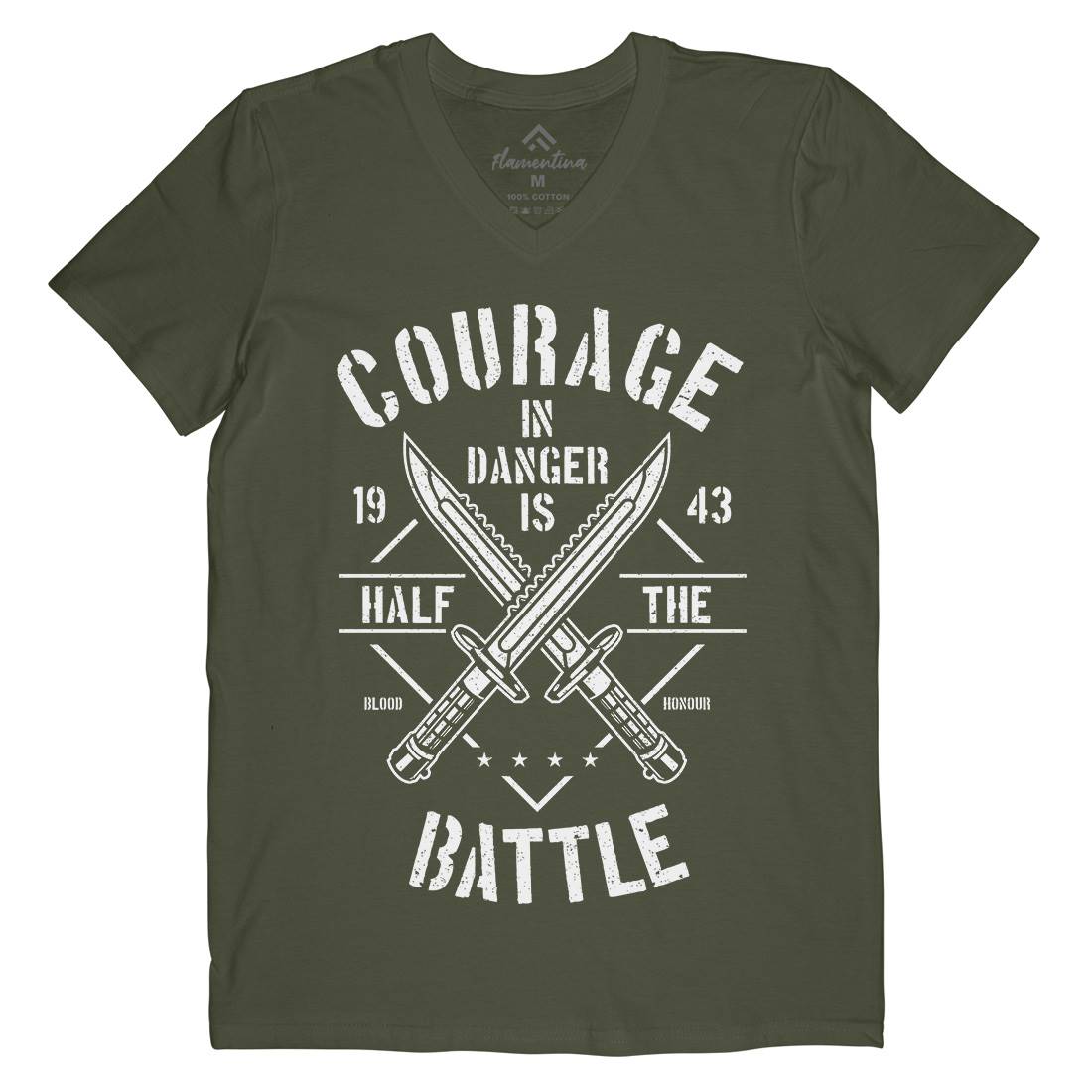 Courage In Danger Mens Organic V-Neck T-Shirt Army A639