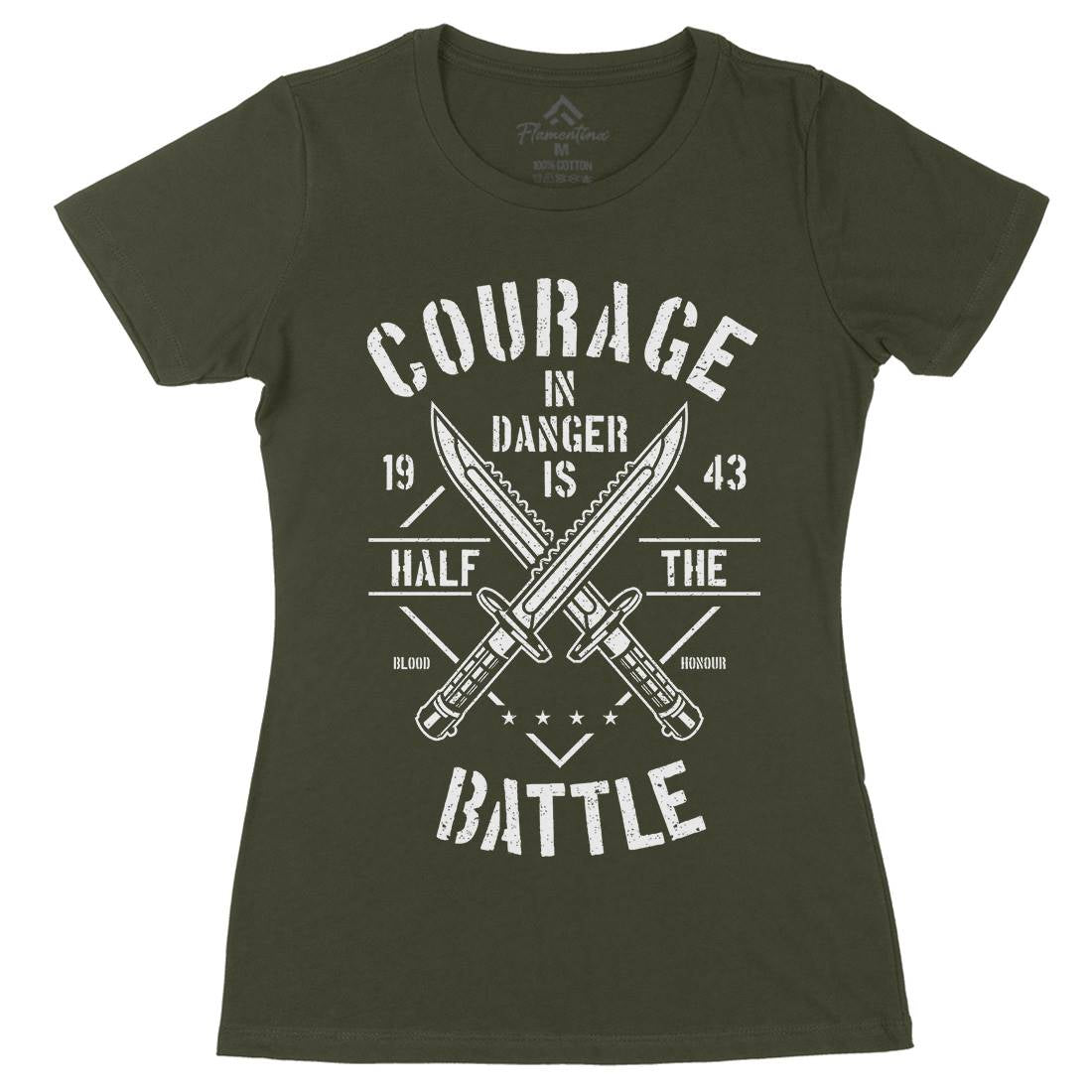 Courage In Danger Womens Organic Crew Neck T-Shirt Army A639