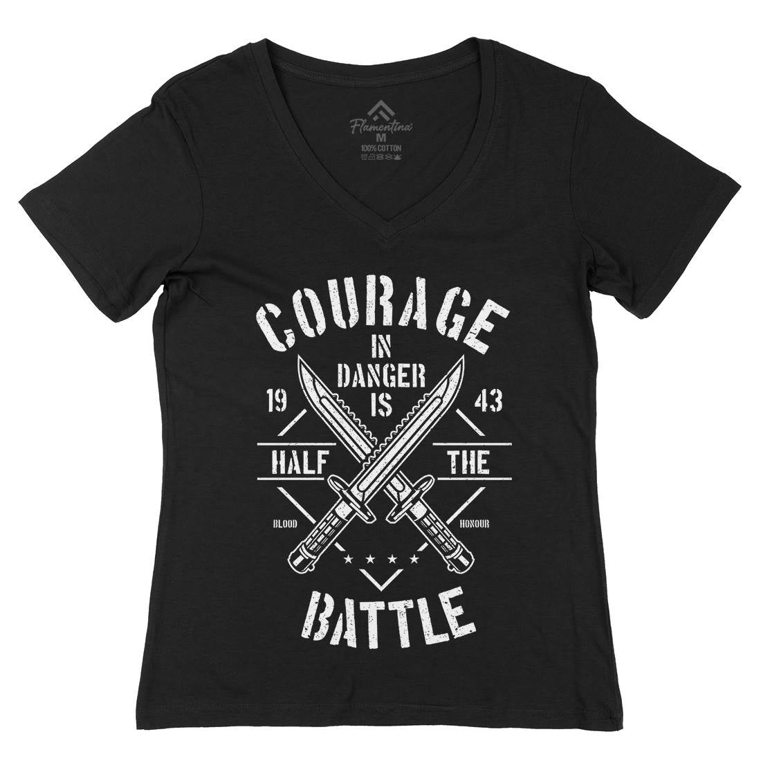 Courage In Danger Womens Organic V-Neck T-Shirt Army A639