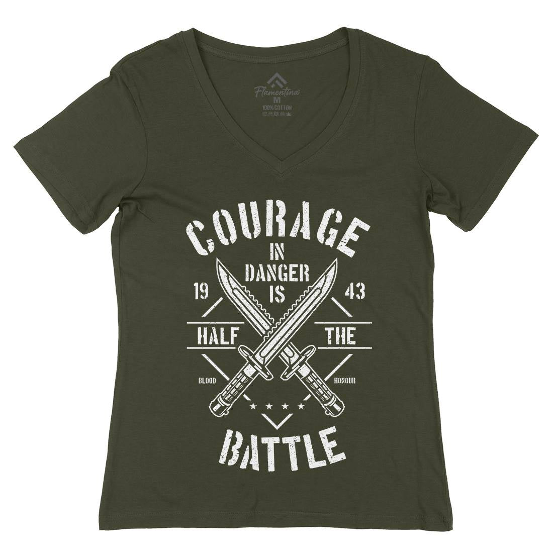 Courage In Danger Womens Organic V-Neck T-Shirt Army A639