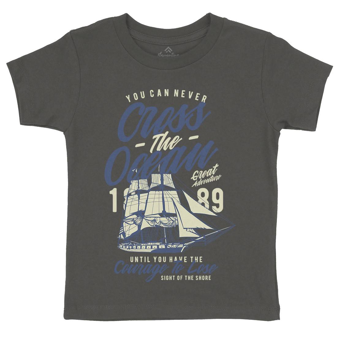 Cross The Ocean Kids Organic Crew Neck T-Shirt Navy A642