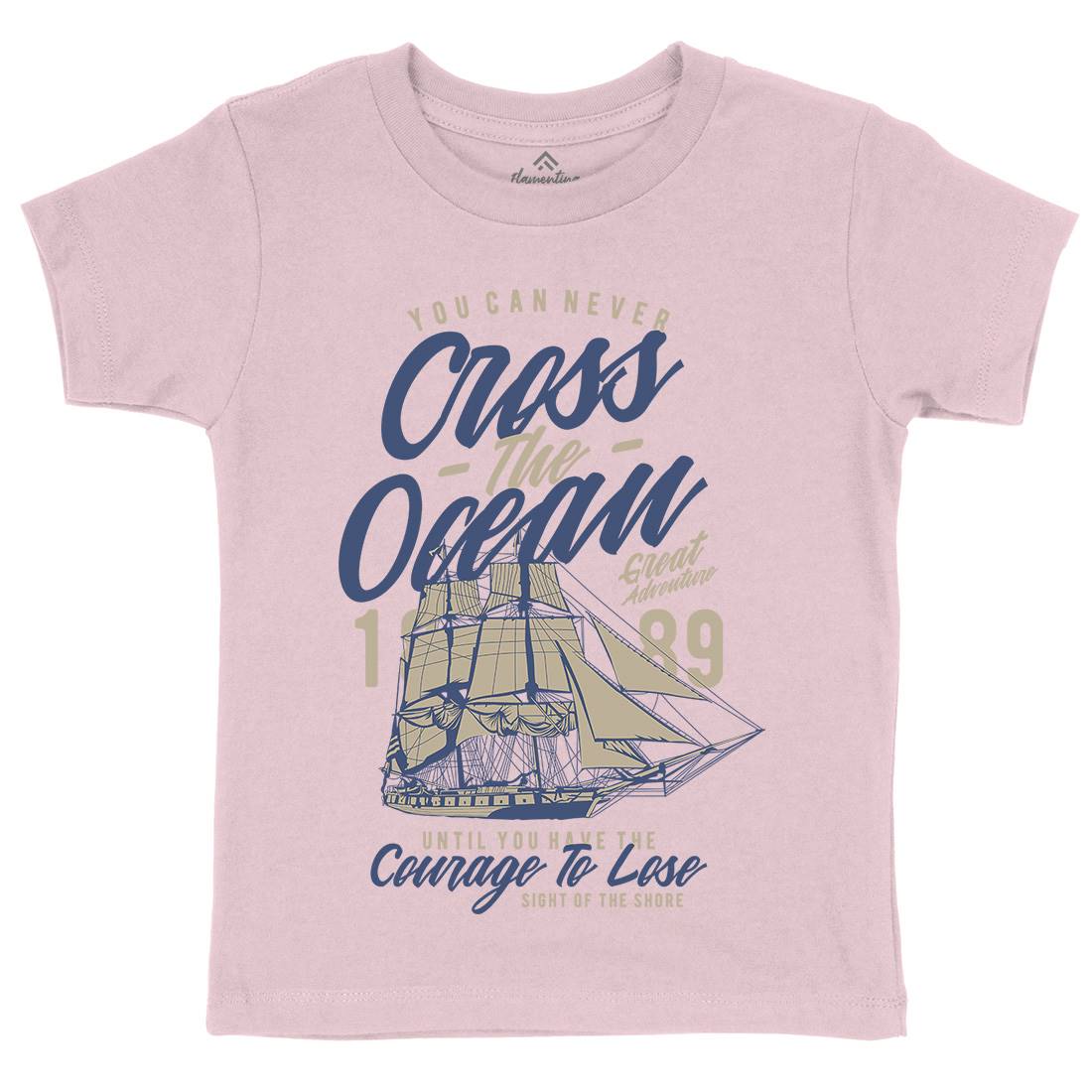 Cross The Ocean Kids Organic Crew Neck T-Shirt Navy A642