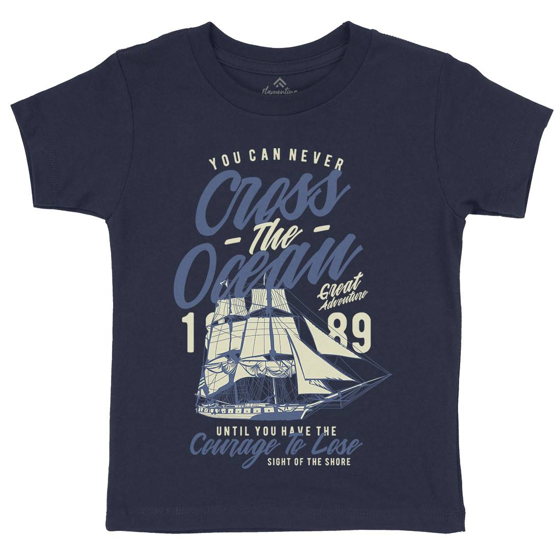Cross The Ocean Kids Crew Neck T-Shirt Navy A642