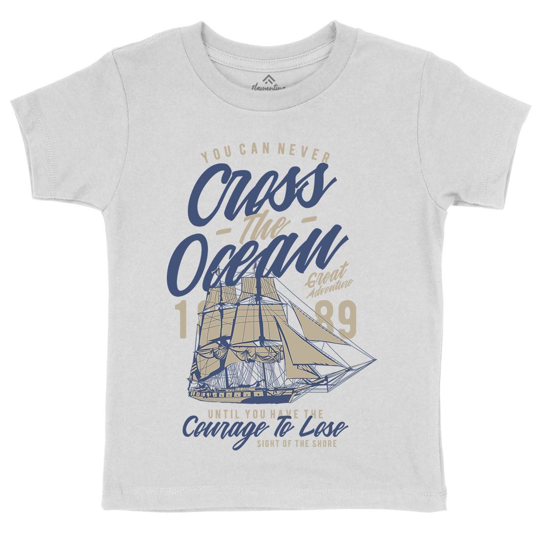 Cross The Ocean Kids Crew Neck T-Shirt Navy A642