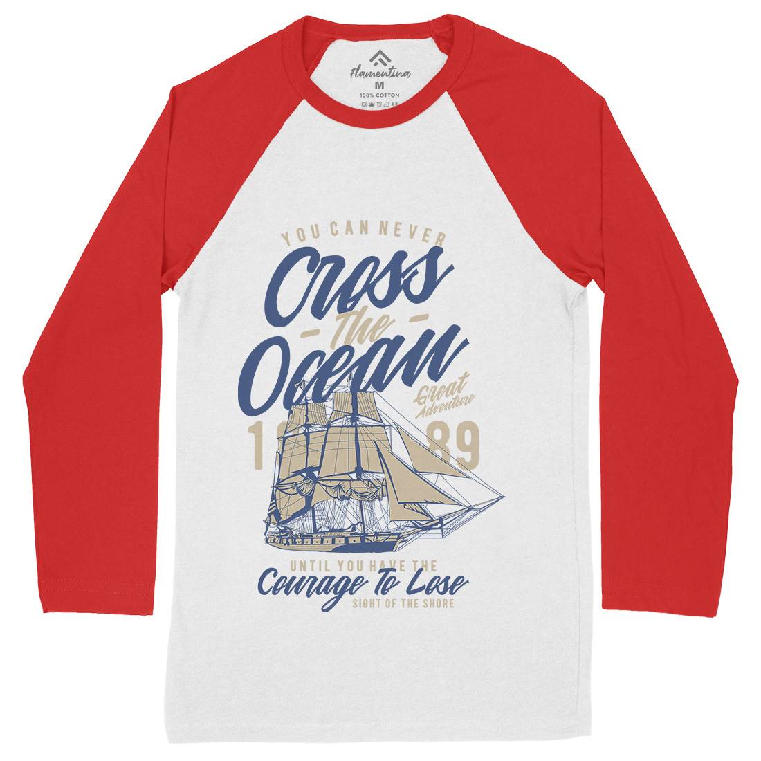 Cross The Ocean Mens Long Sleeve Baseball T-Shirt Navy A642