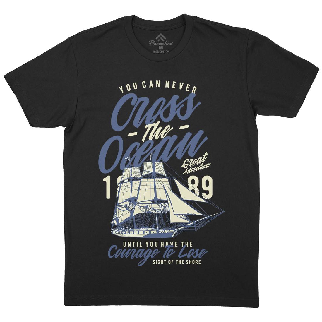 Cross The Ocean Mens Organic Crew Neck T-Shirt Navy A642
