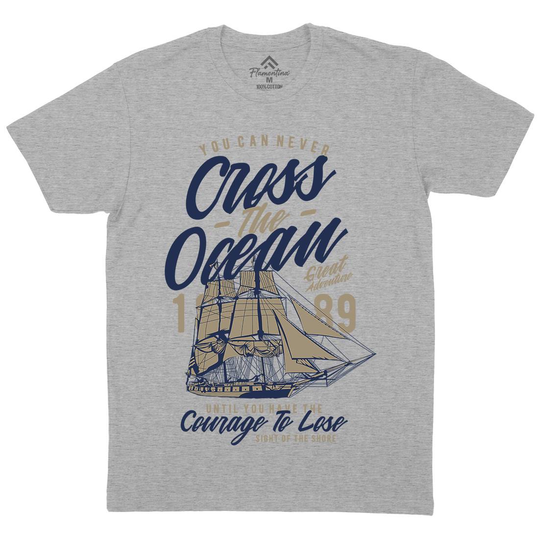 Cross The Ocean Mens Crew Neck T-Shirt Navy A642