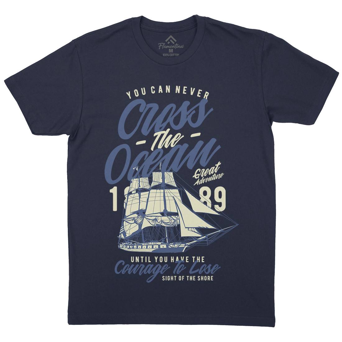 Cross The Ocean Mens Crew Neck T-Shirt Navy A642