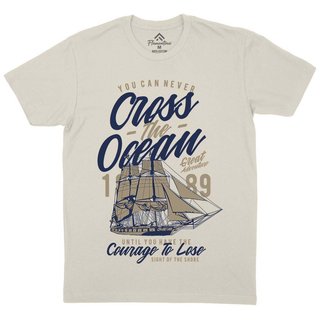 Cross The Ocean Mens Organic Crew Neck T-Shirt Navy A642