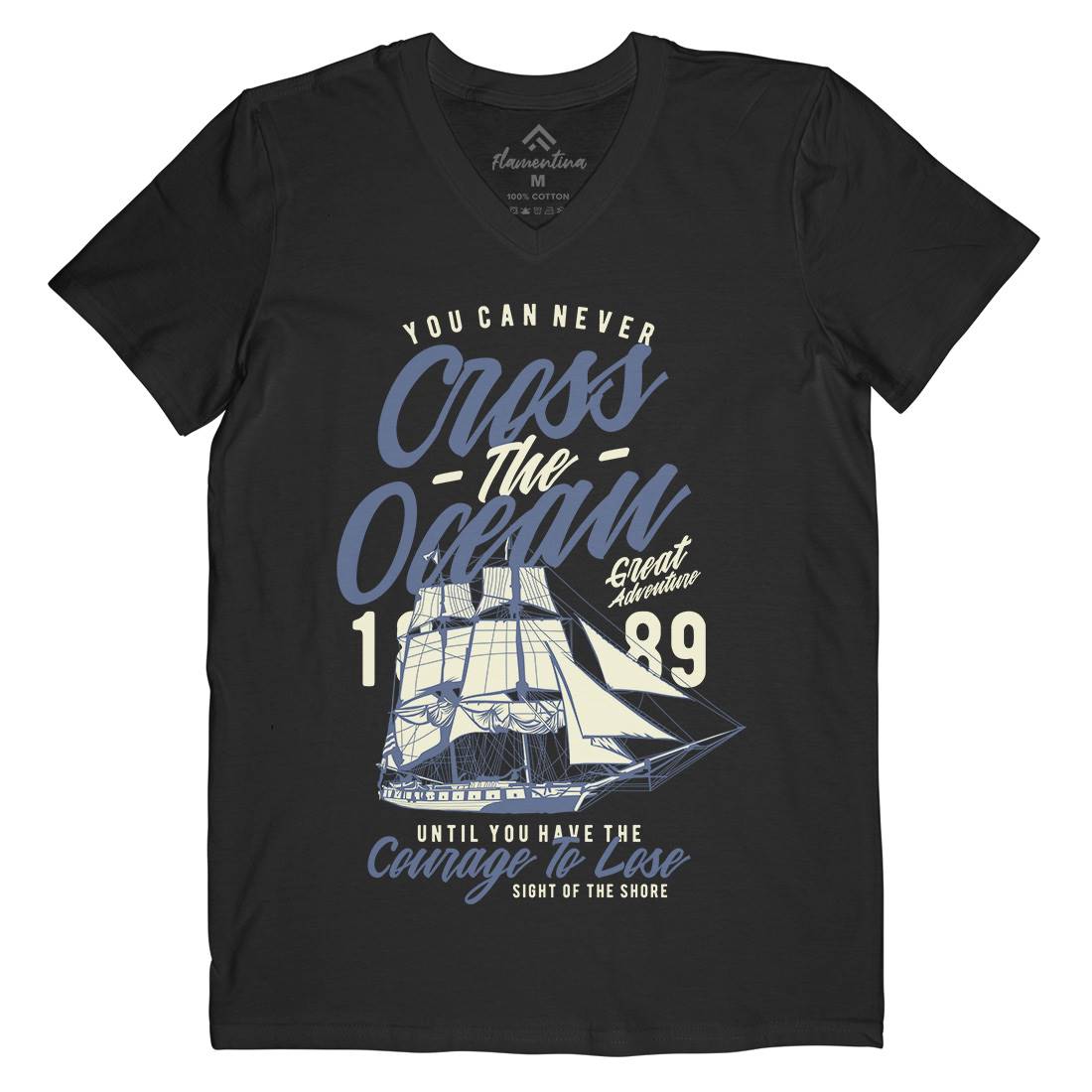 Cross The Ocean Mens V-Neck T-Shirt Navy A642