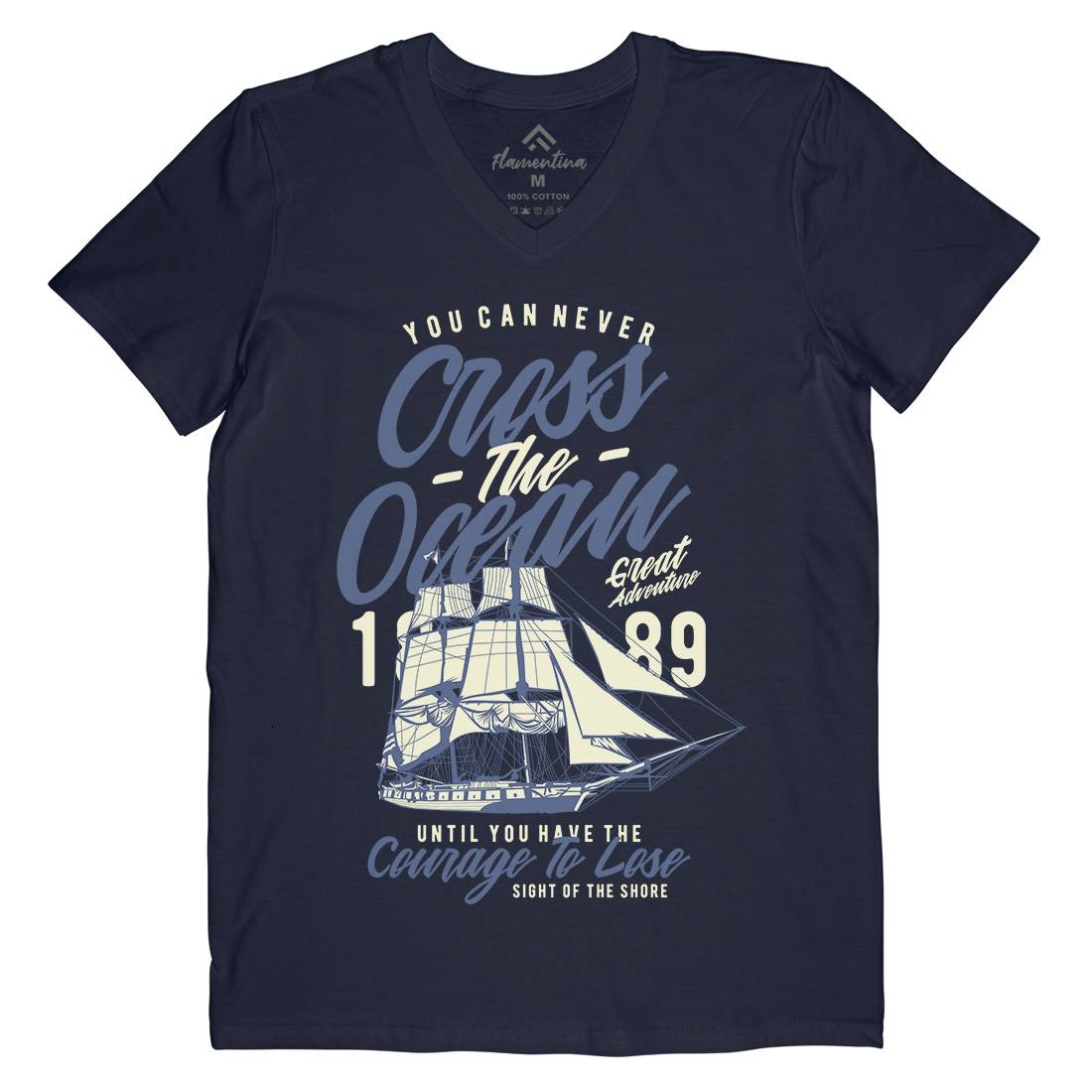 Cross The Ocean Mens Organic V-Neck T-Shirt Navy A642