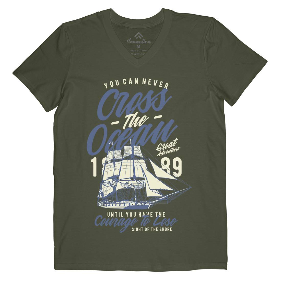 Cross The Ocean Mens Organic V-Neck T-Shirt Navy A642