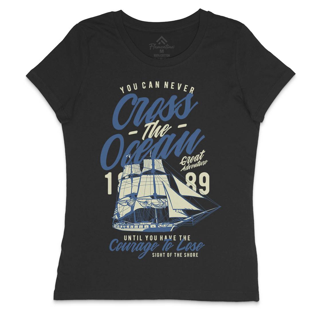Cross The Ocean Womens Crew Neck T-Shirt Navy A642
