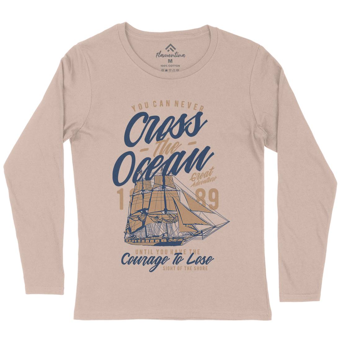 Cross The Ocean Womens Long Sleeve T-Shirt Navy A642