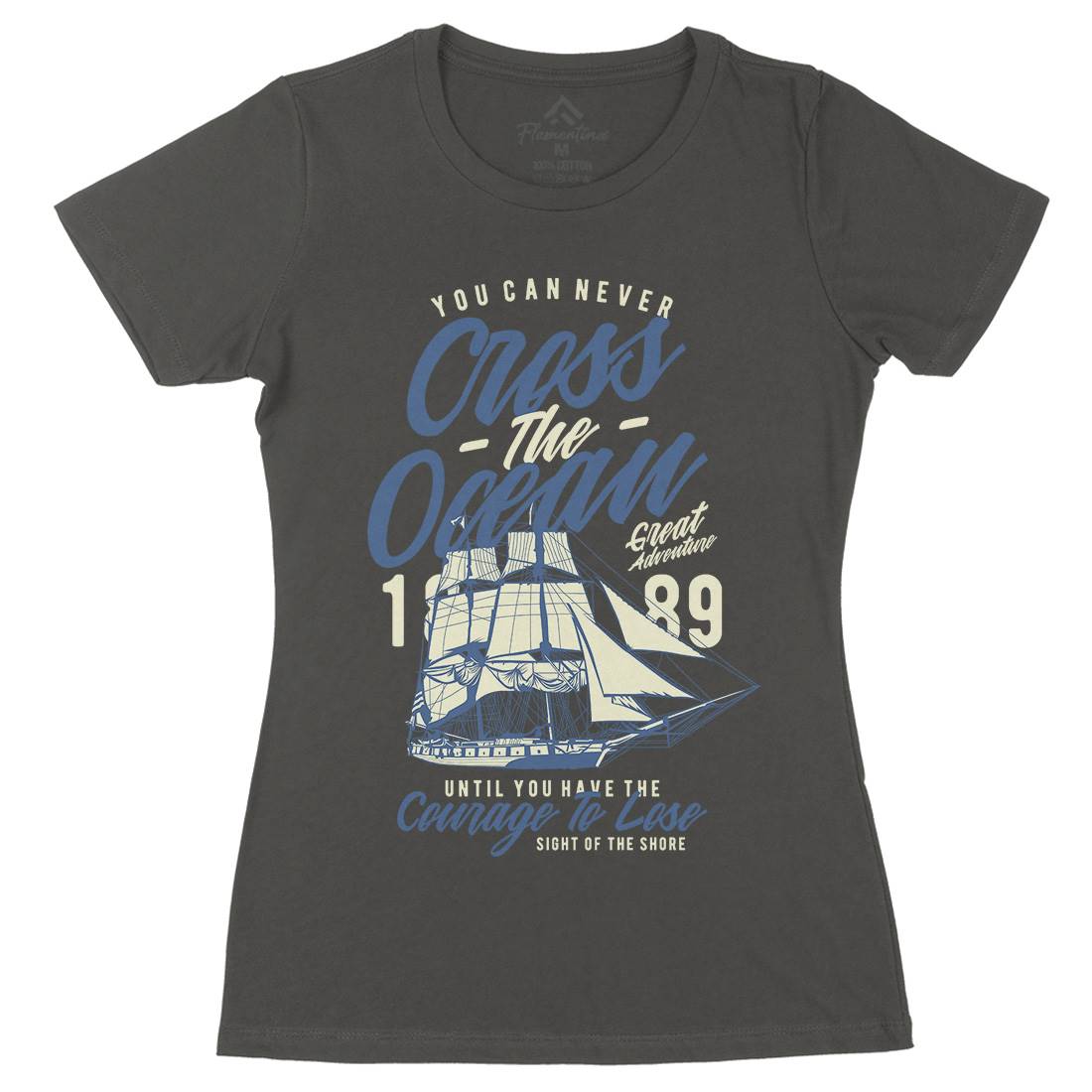 Cross The Ocean Womens Organic Crew Neck T-Shirt Navy A642