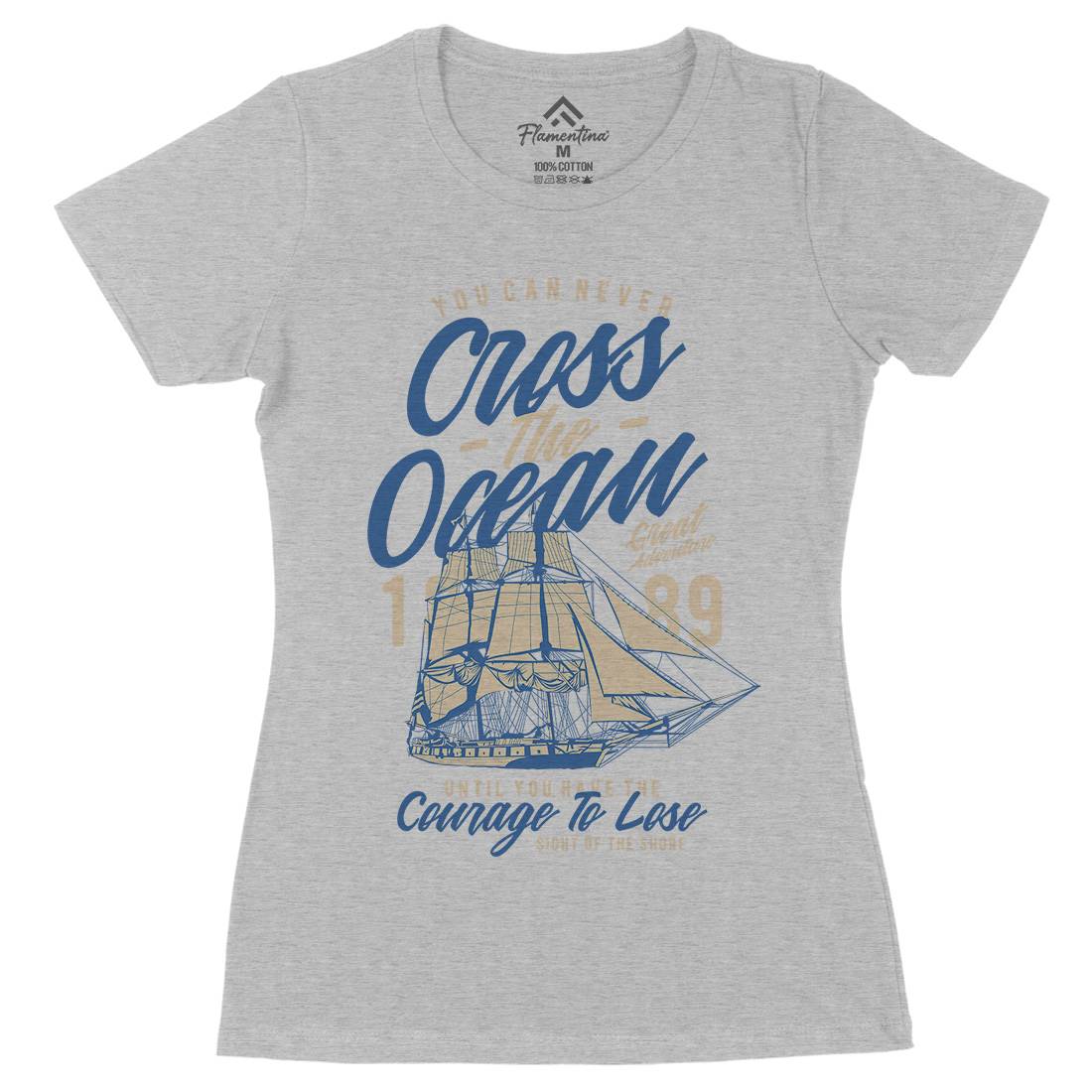 Cross The Ocean Womens Organic Crew Neck T-Shirt Navy A642