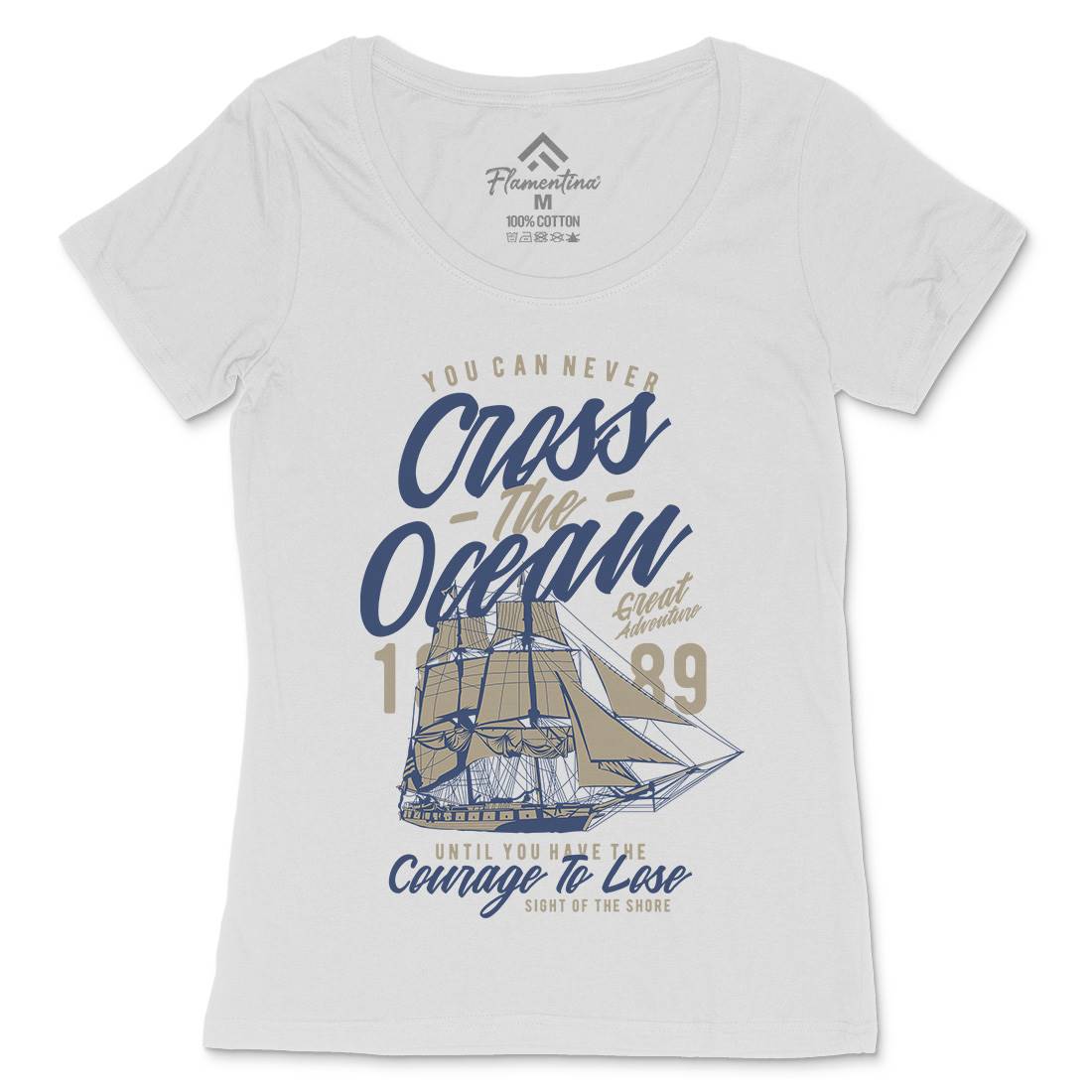 Cross The Ocean Womens Scoop Neck T-Shirt Navy A642