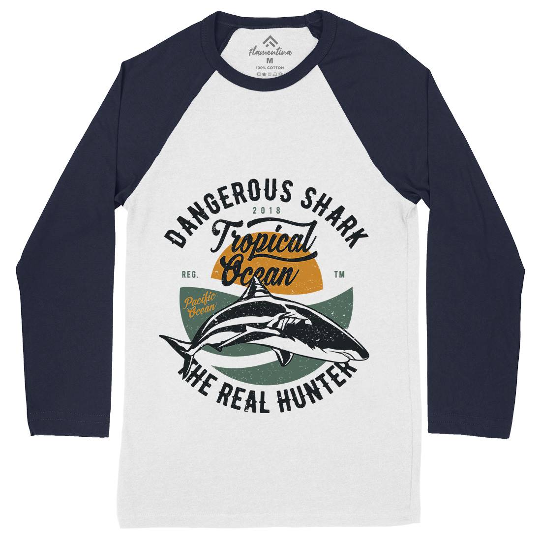 Dangerous Shark Mens Long Sleeve Baseball T-Shirt Navy A643