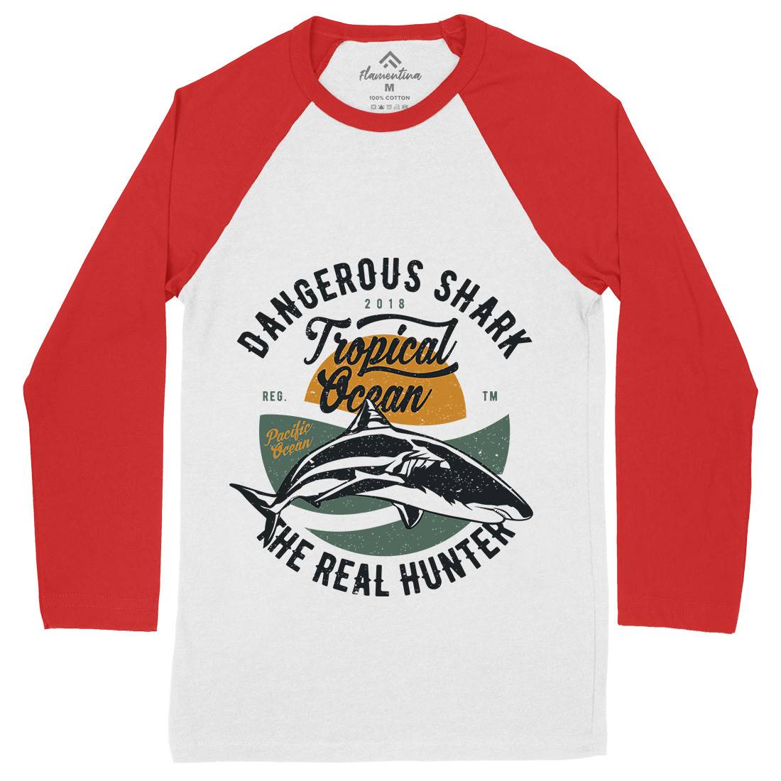 Dangerous Shark Mens Long Sleeve Baseball T-Shirt Navy A643