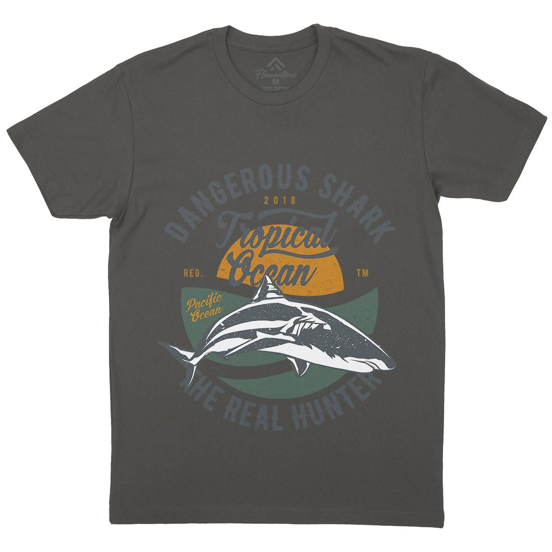 Dangerous Shark Mens Organic Crew Neck T-Shirt Navy A643