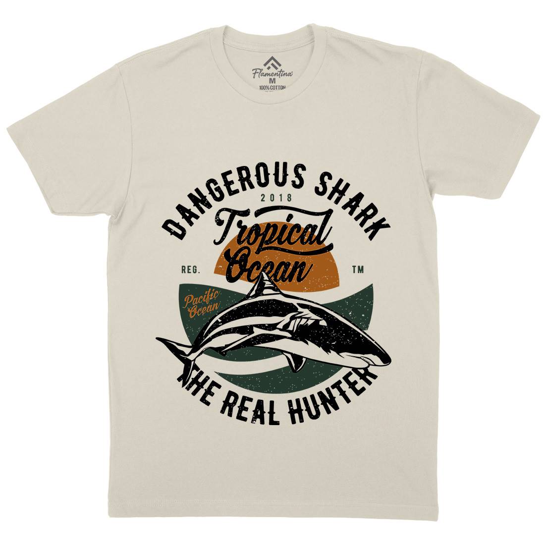 Dangerous Shark Mens Organic Crew Neck T-Shirt Navy A643