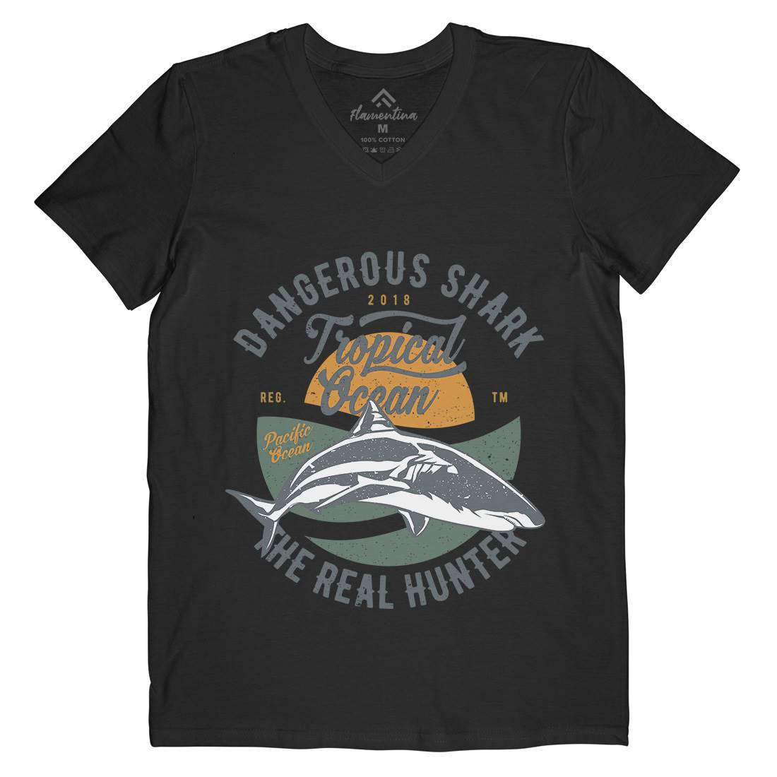 Dangerous Shark Mens V-Neck T-Shirt Navy A643