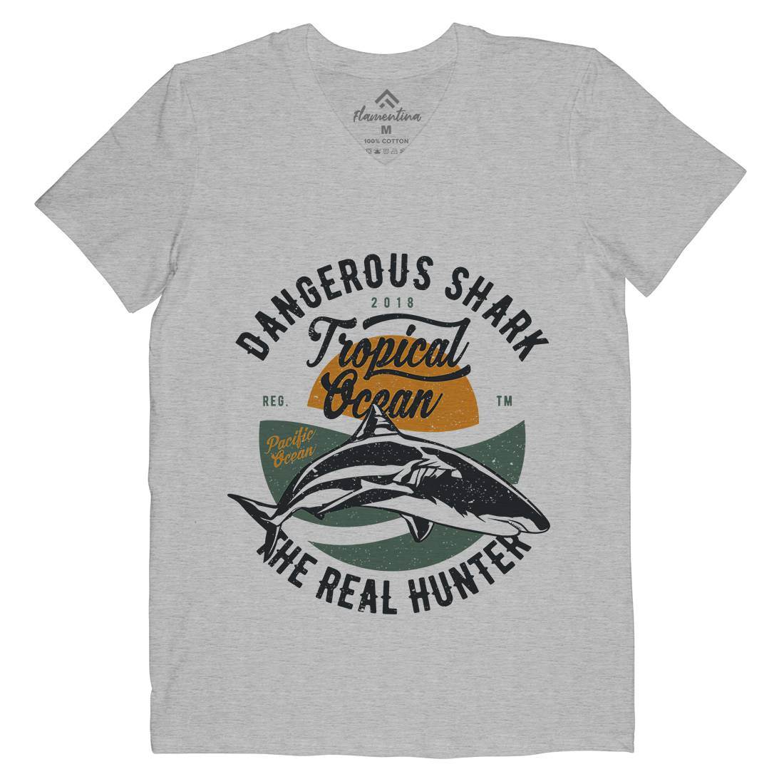Dangerous Shark Mens Organic V-Neck T-Shirt Navy A643