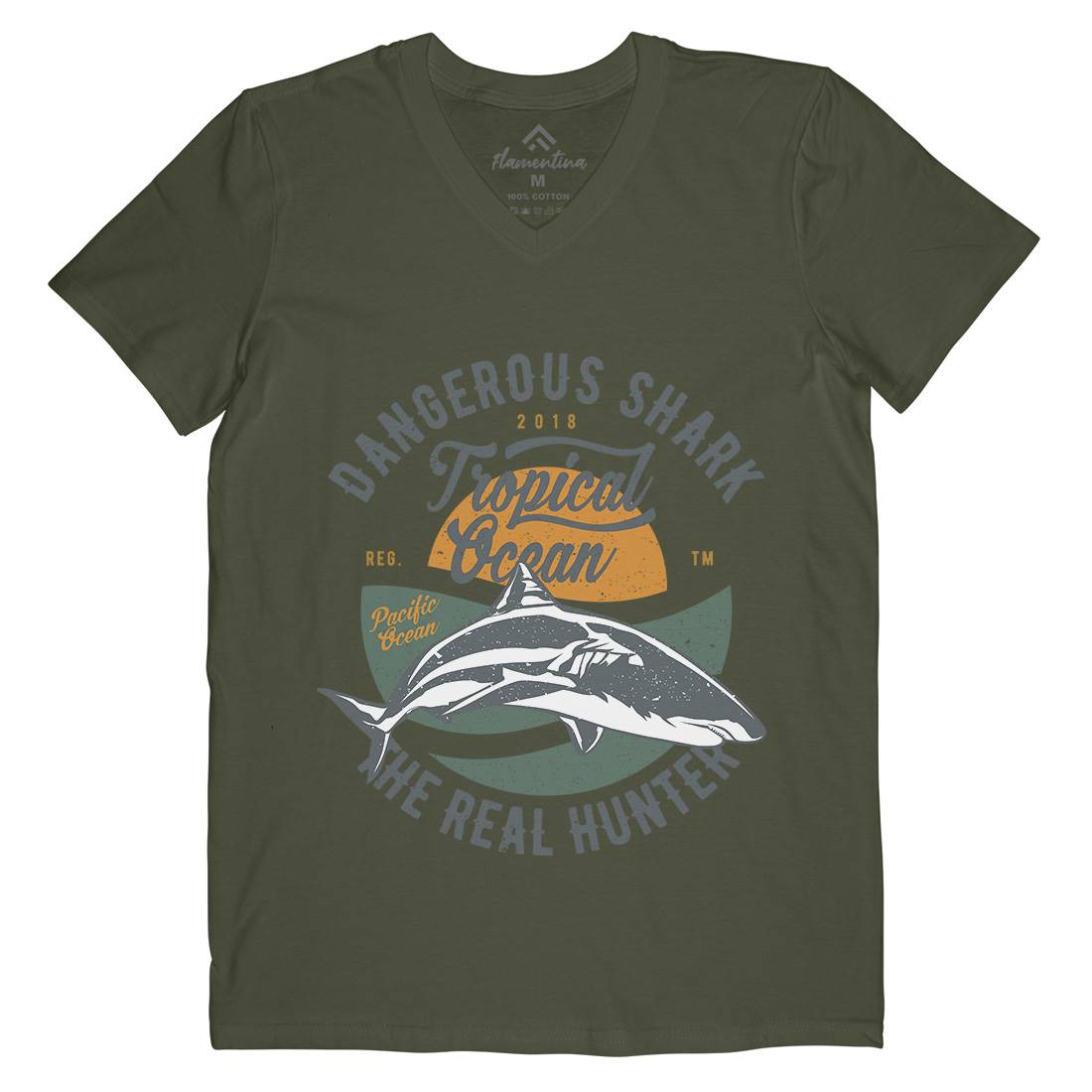 Dangerous Shark Mens Organic V-Neck T-Shirt Navy A643