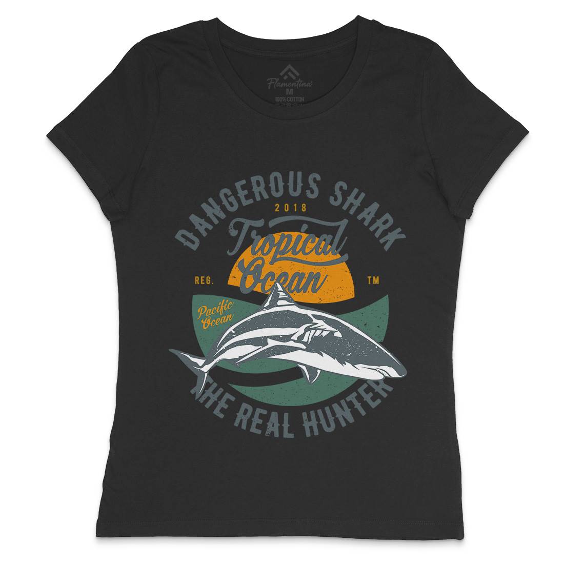 Dangerous Shark Womens Crew Neck T-Shirt Navy A643
