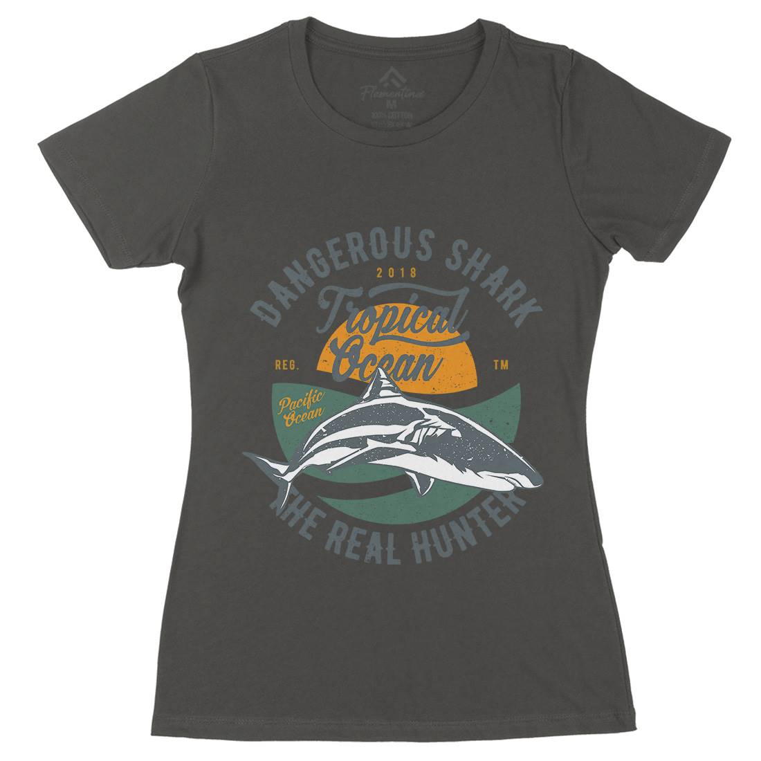 Dangerous Shark Womens Organic Crew Neck T-Shirt Navy A643
