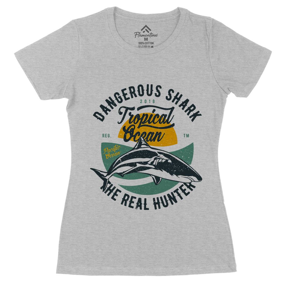 Dangerous Shark Womens Organic Crew Neck T-Shirt Navy A643
