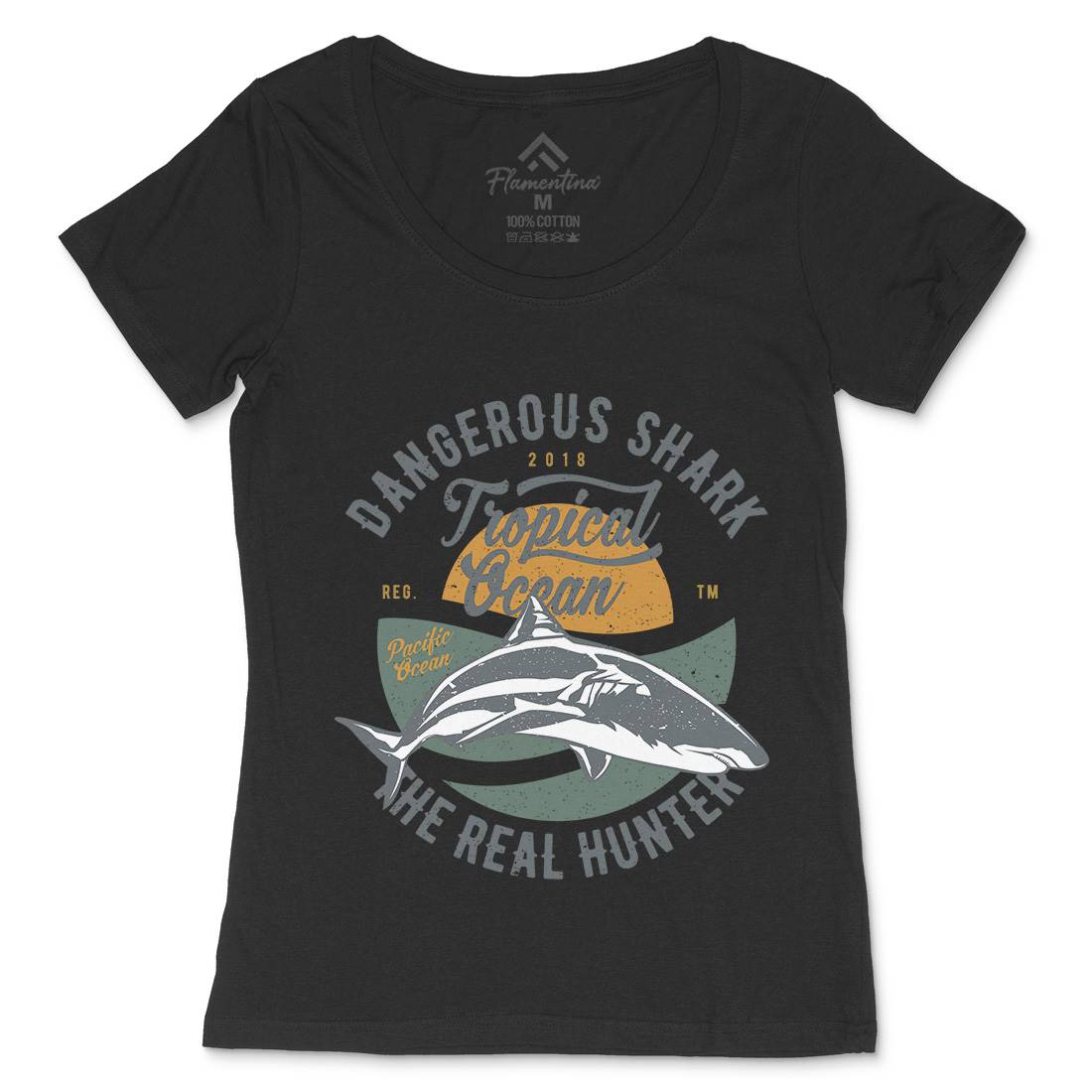 Dangerous Shark Womens Scoop Neck T-Shirt Navy A643